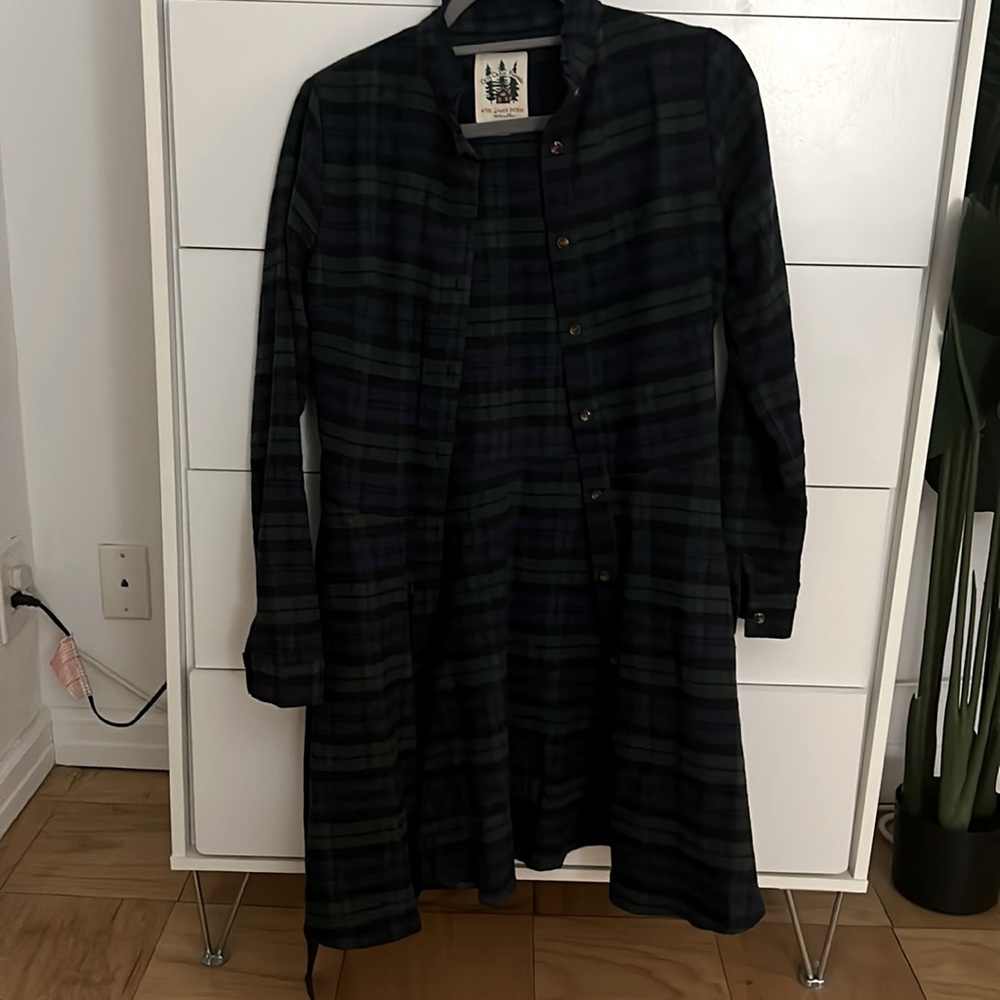 Blue and green flannel dress
